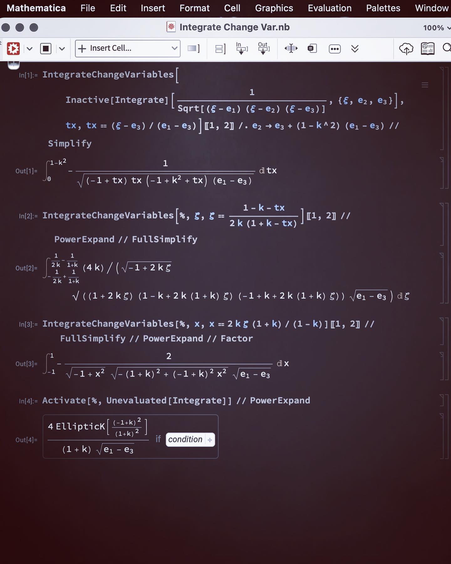 Elliptic computation in Mathematica